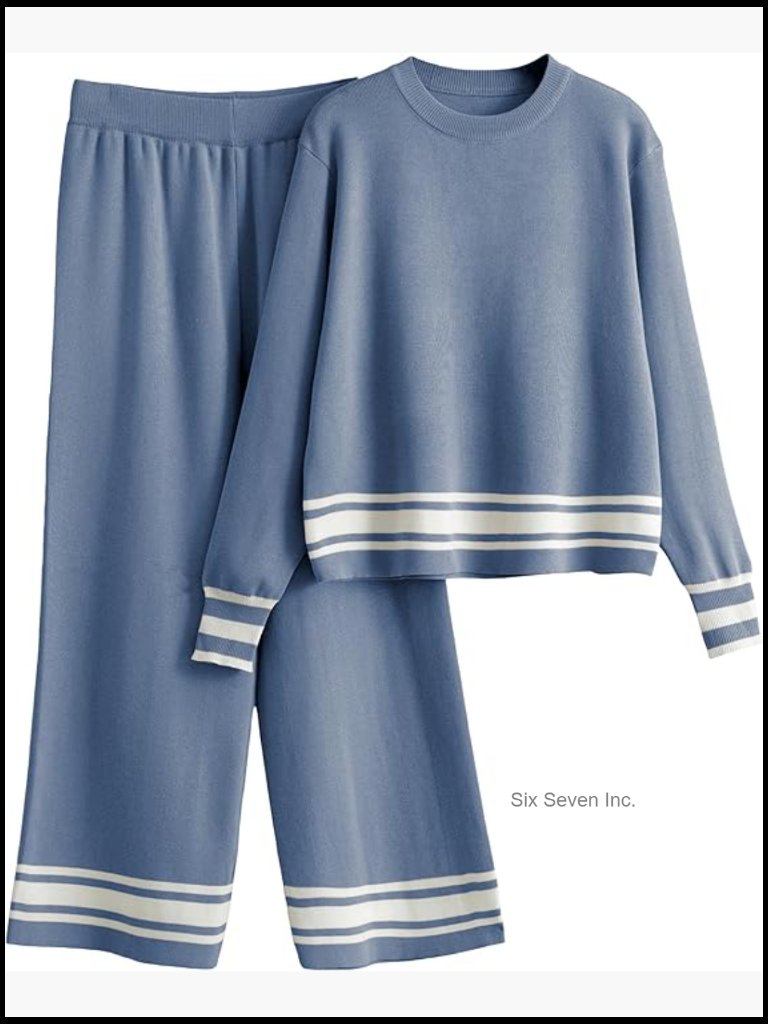 2 Piece Knit Lounge Set Long Sleeve Pullover Wide Leg Pants Matching Outfits